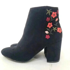 Floral Suede Chunky Block Heel Shootie Booties - 9